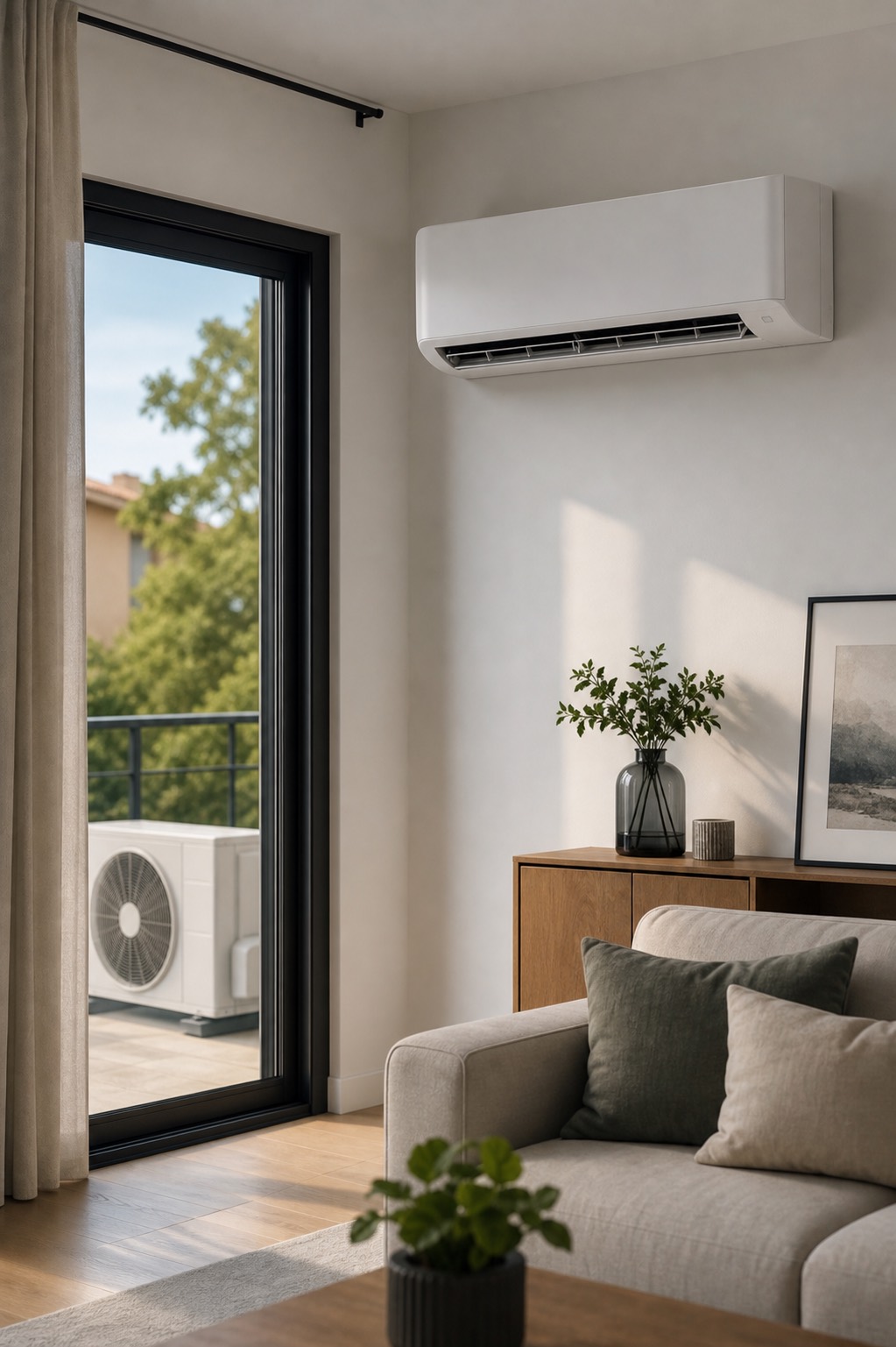 Unité intérieure de climatisation réversible dans un salon